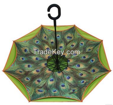 wholesale Inverted Umbrella with Reverse Folding Self Standing Design, Large 8 Panel Double Layer Windproof, UV Protection, Hands Free C-Hook Handle, Drip Free Travel