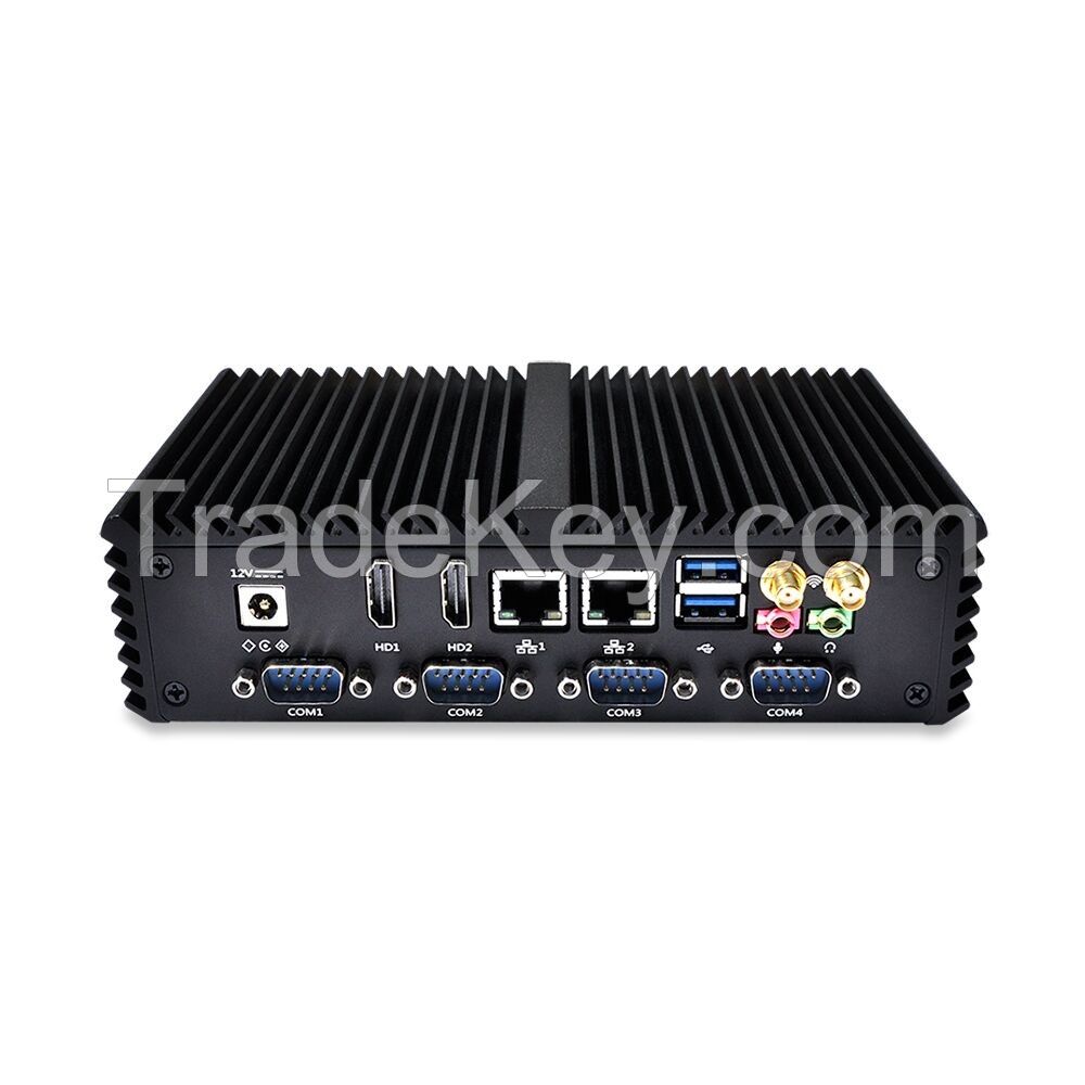 X86 embedded fanless mini pc 3215u CPU, industrial computer with Dual Lan and 6 rs232