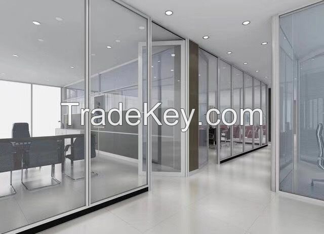 Popular interior aluminium frame office partiton with blind