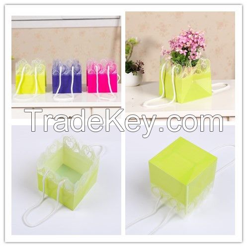 Promotional Printed Flower Packaging Flower Wrapping Carrying Clear Transparent PP Gift Shopping Bag with UV Printing