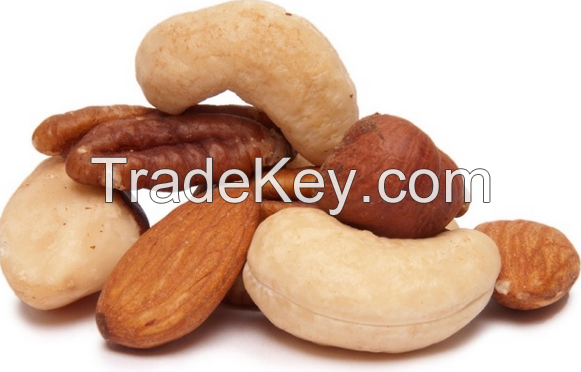 Almond nuts, pistachio nuts, cashew nuts, hazelnuts, walnuts and macadamia nuts