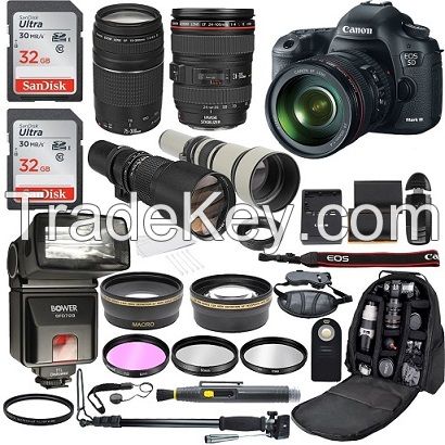 5D Mark III 22.3 MP CMOS 1080p Full HD Camera with EF 24-105mm f/4 L IS USM Lens + EF 75-300mm f/4-5.6 III + 500mm Telephoto Zoom + 650-1300mm Telephoto Lens + Accessories (21 Items)