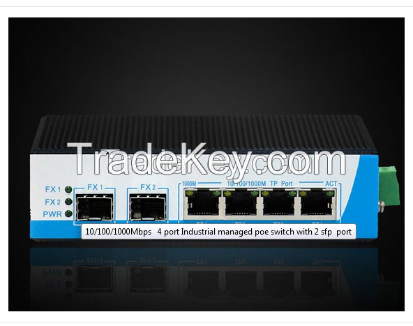 10/100/1000Mbps   4 port Industrial managed poe switch with 2 sfp  port