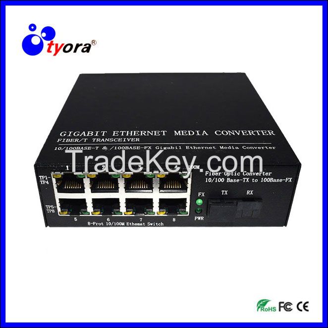 1 piece 10/100Mbps  Fiber Optic Media Converter 1 CHSC 8 CHRJ45 Converter 1 CHSC 1 CHRJ45 Fiber Optic Transceiver single mode  dual fiber   sc port