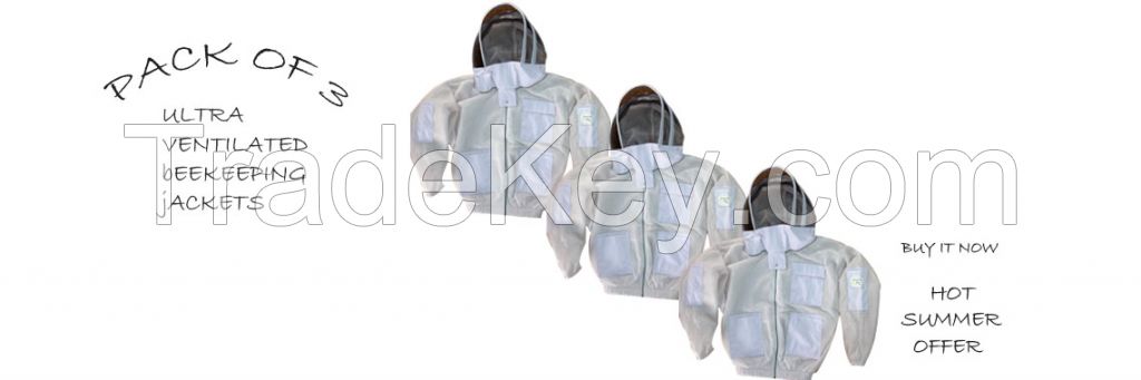 Three Layer/ Mesh beekeeping Ultra ventilated Jacket with Fencing Veil now in pack of 3