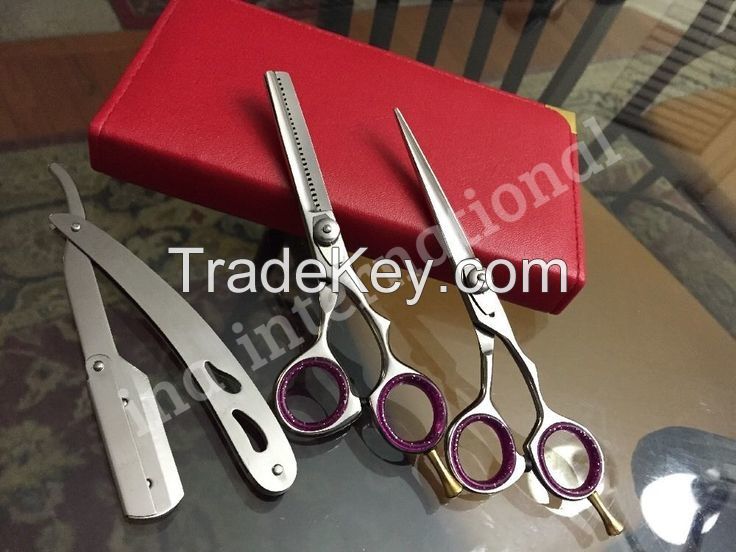 Japanese Steel Hair Cutting and thinning Scissors set with Steel Razor