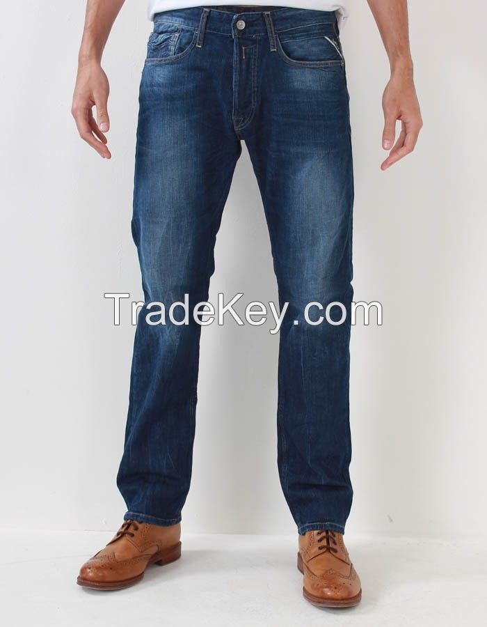 Best quality new men's denim blue jeans pants men's blue straight fit jeans factory