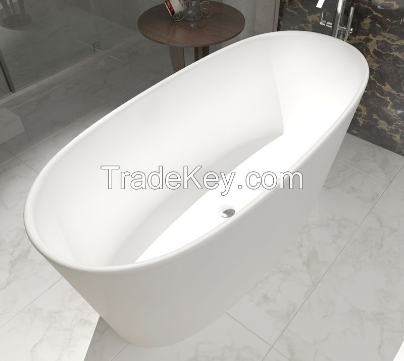 Round Solid surface Tub Resin stone Bathtub With Overflow