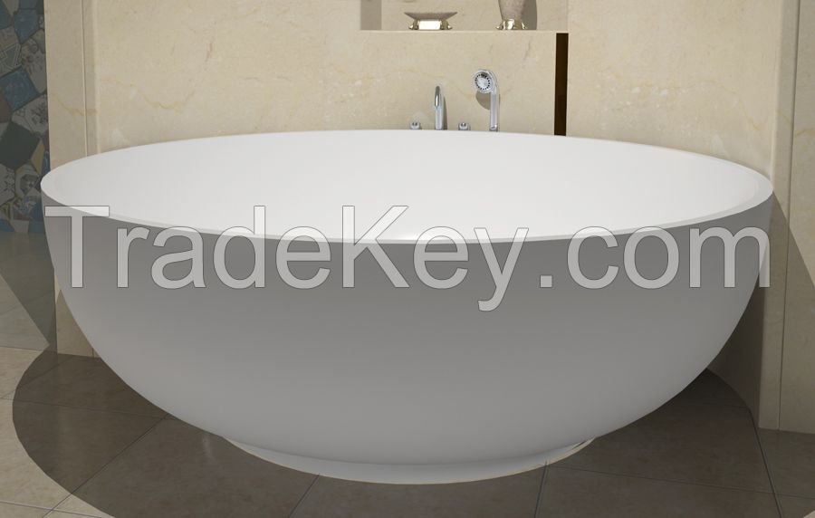 Round Solid surface Tub Resin stone Bathtub With Overflow