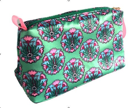 Satin cosmetic bag with retro flower pattern