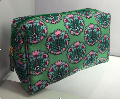 Satin cosmetic bag with retro flower pattern