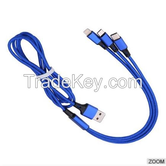 2017 Promotional Gift 3 in 1 USB Multi Charge Cable, Nylon Design USB Cable with OEM Logo