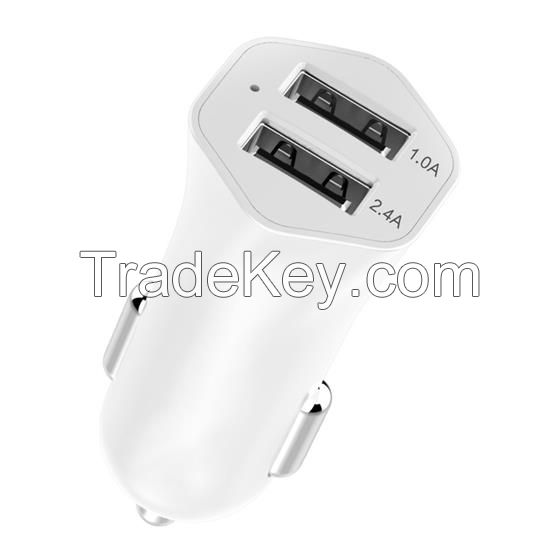 DK20C Fashion Design Micro USB 5V 2.4A + 5V 3Amp Dual Port Mini USB Type-C Car Adapter for Android Phone A