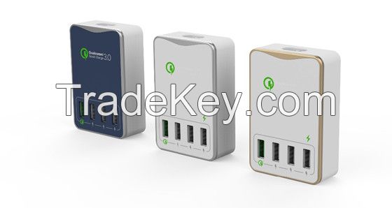 Qc-017p 4 port usb outlet hub, for iphone promotional USB travel kits CE qc passed phone Charger