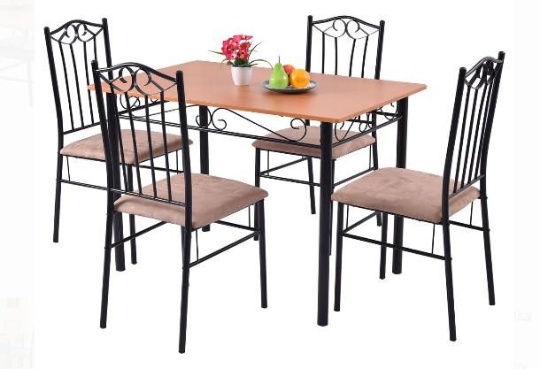 5 PC Dining Set Wood Metal Table and 4 Chairs Kitchen Breakfast Furniture