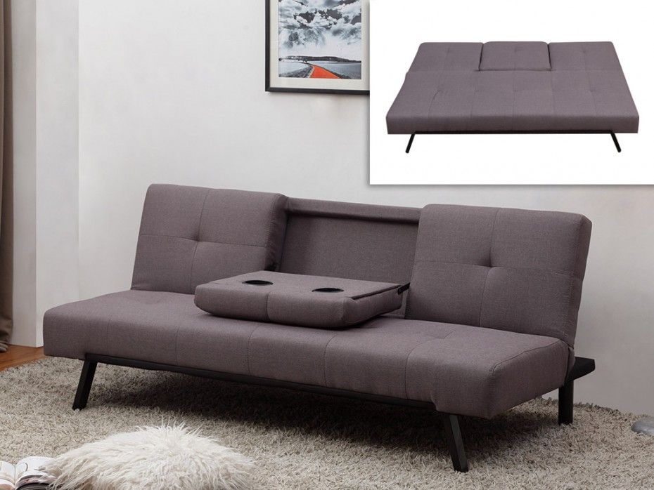 fabric sofa with fold-down center back - Gray