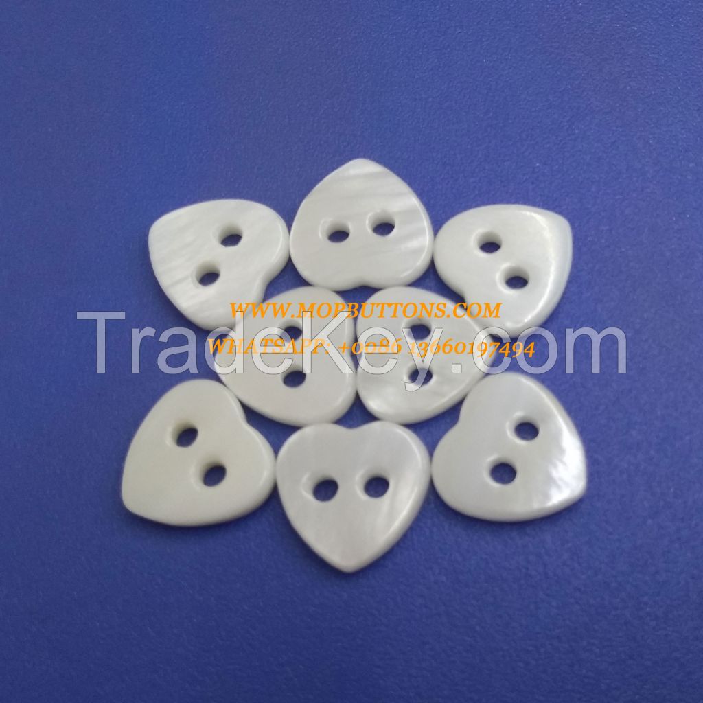White heart shape stylish shell decorative buttons for fashion apparel in MOPBUTTONS