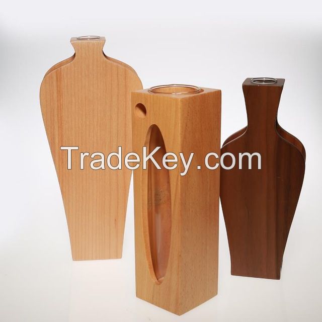 OEM Custom Fashionable Handcrafted Top Quality Logs Small Wood Decoration Vase For Flower Arrangement