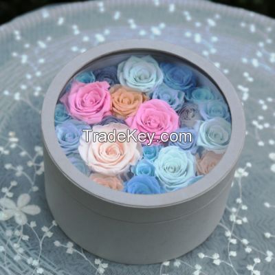 Wholesalespreserved Rose Round Box - Love in The Fallen City Beautiful Decoration Flower