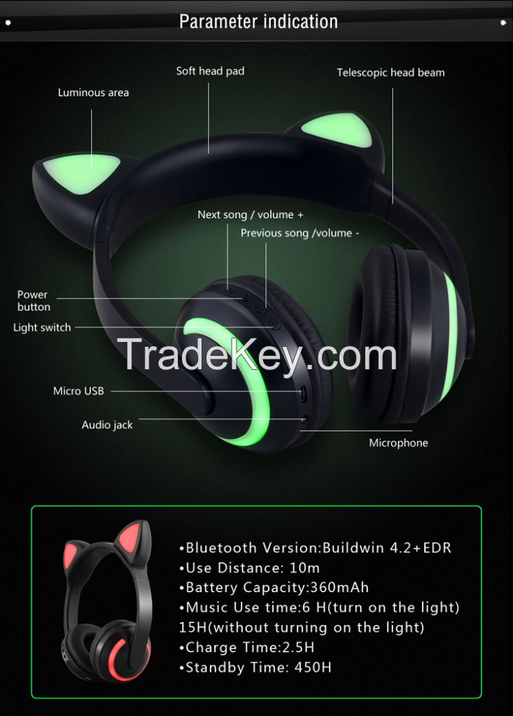 Luminous wireless bluetooth headphone