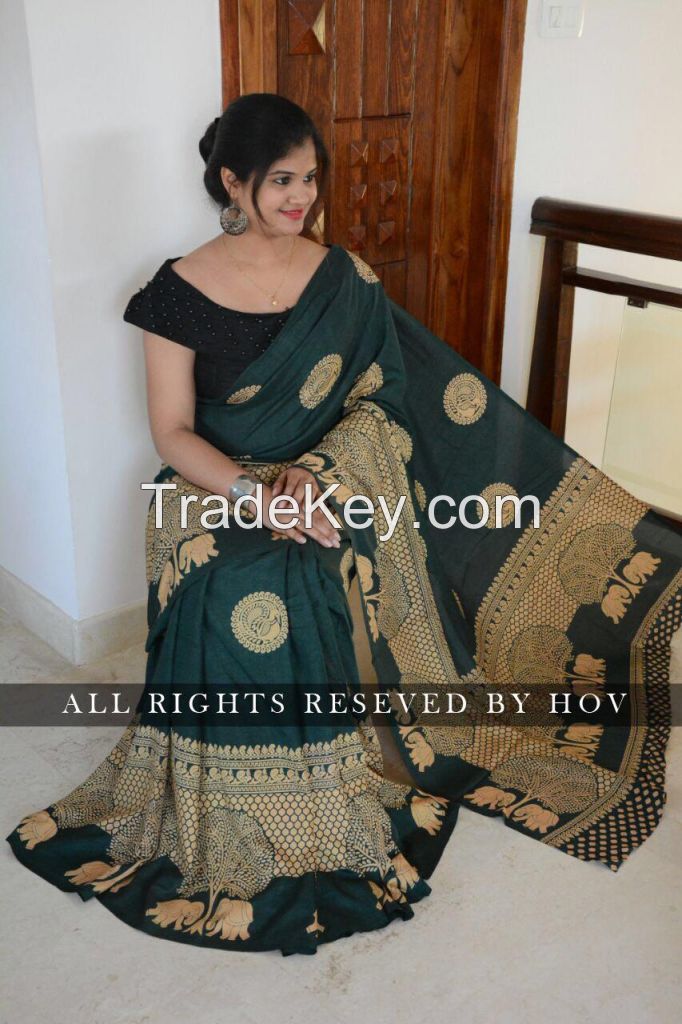 Beautiful Handloom Linen Chanderi Saree