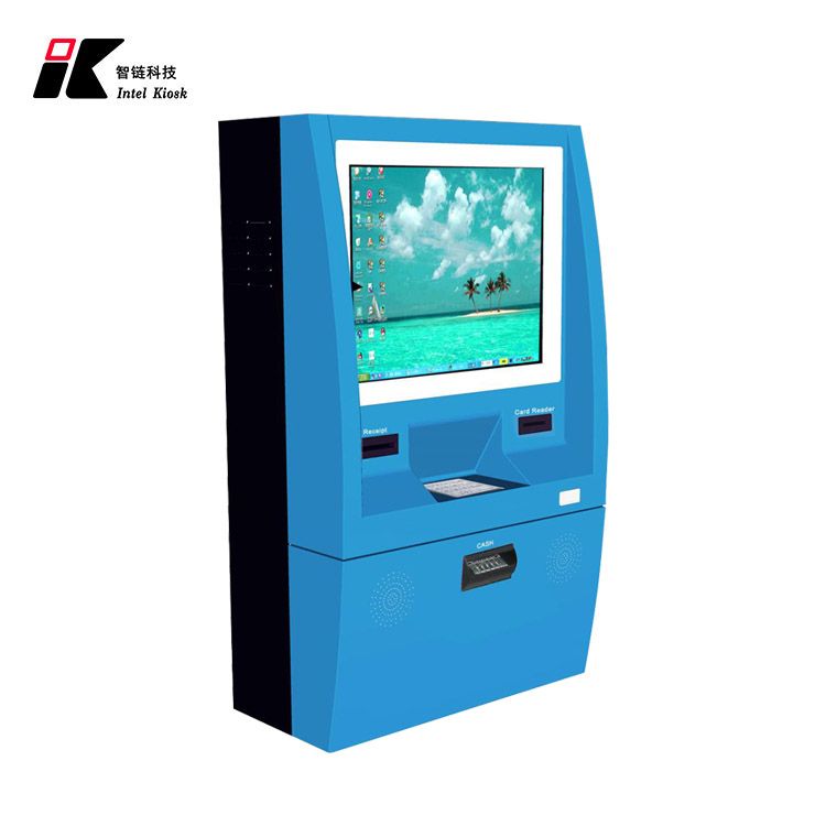 Wall-mounted cash receiver machine payment kiosk with card reader
