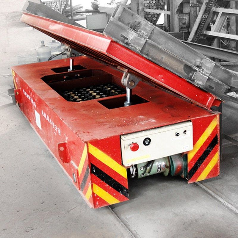 rail guided heavy duty plant trailer with scissor hydraulic lifting rail transfer cart