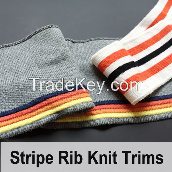 Durable customized rib knit trimmings stripes collar cuffs for garment