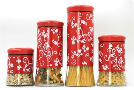 Wholesale 4pcs glass storage jar set with stainless steel coating