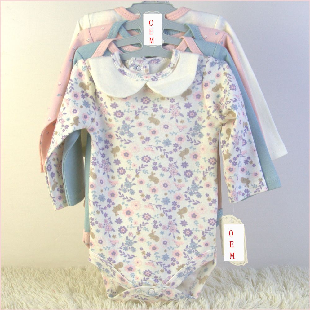 China baby products factory offer infant 4 pack long sleeve bodysuits