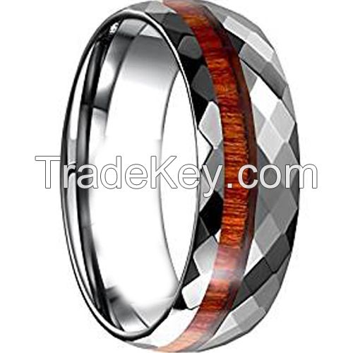 Tungsten Carbide Faceted Ring With Wood