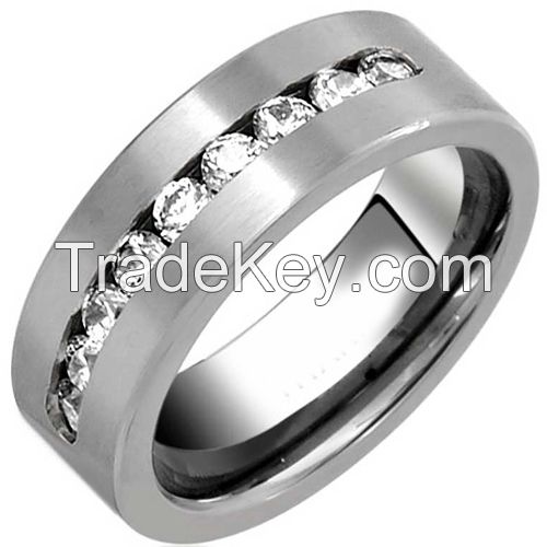 Titanium Wedding Band Ring With Cubic Zirconia