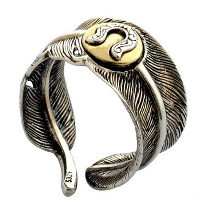 Men Women Retro Unique Feather Shapes Gold Silver Two Tone Ring (R2018040210)