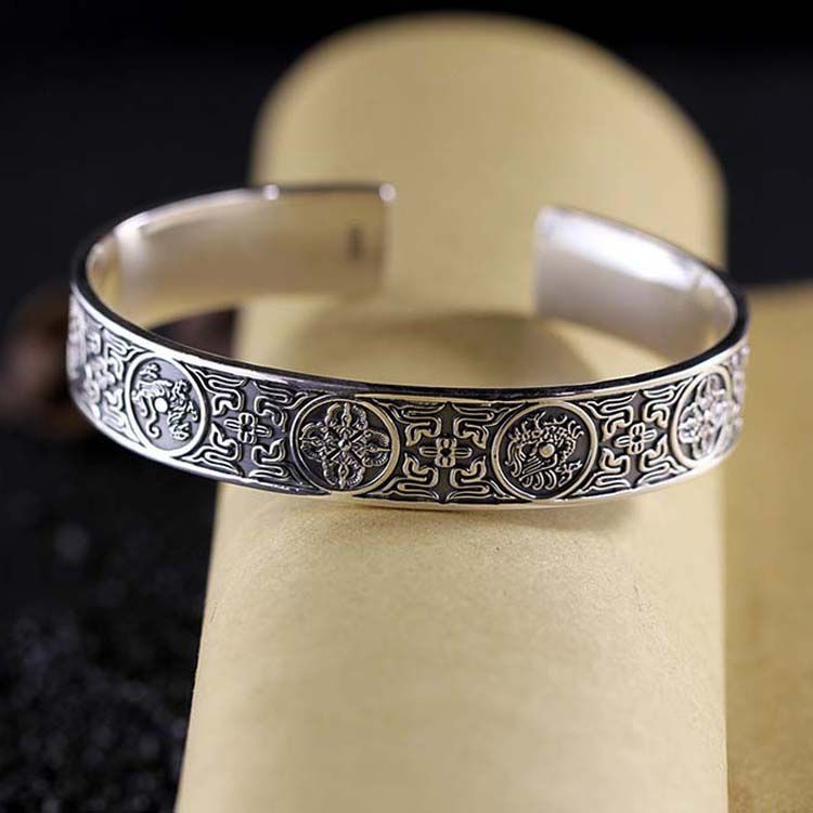 Retro Sterling Silver Cuff Bangle Bracelet for Men and Women (XH056470W)