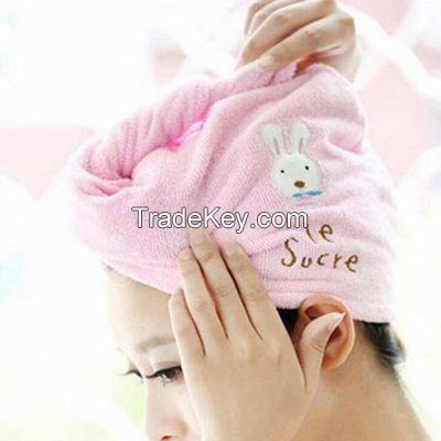 Cute hair Soft microfiber towel solid fast hair dry hat women ladies Girls CAP bath accessories dried hat