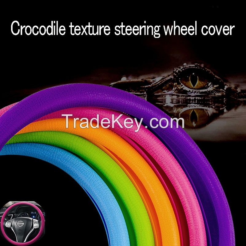 Car parts 34-38cm Diameter Silicone Steering Wheel Cover Soft rubber Crocodile Texture Shell Skidproof Odorless Eco Friendly