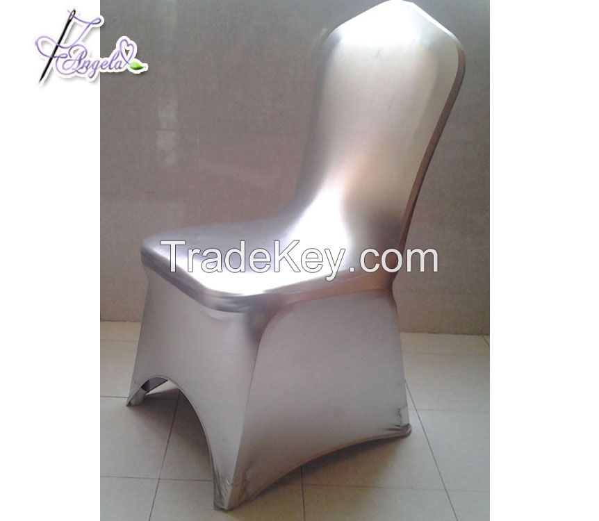 polyester sequence wedding shiny metallic coating silver chair covers with front arch
