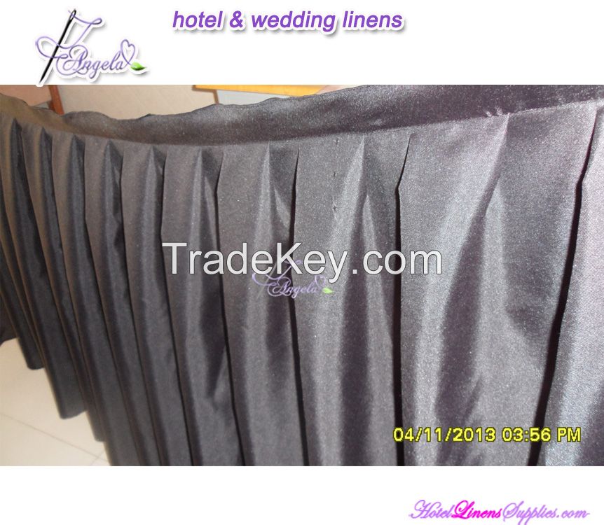 17 feet made in china hot sale banquet hotel plain dyed black table skirts for trade show advertisement