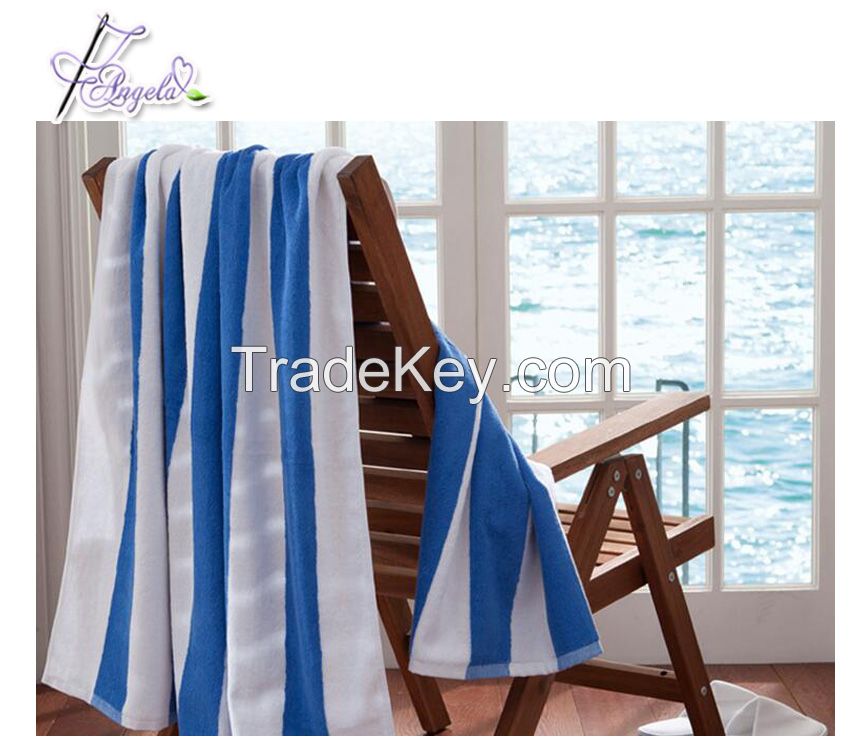 100 by 180cm blue stripe pool towels, blue swimming towels, striped towels for hotels, spas