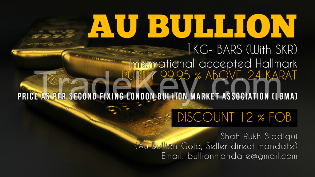 Attn Buyer: We offer 50 upto 200mtn AU BULLION GOLD 12% discount FOB HKG