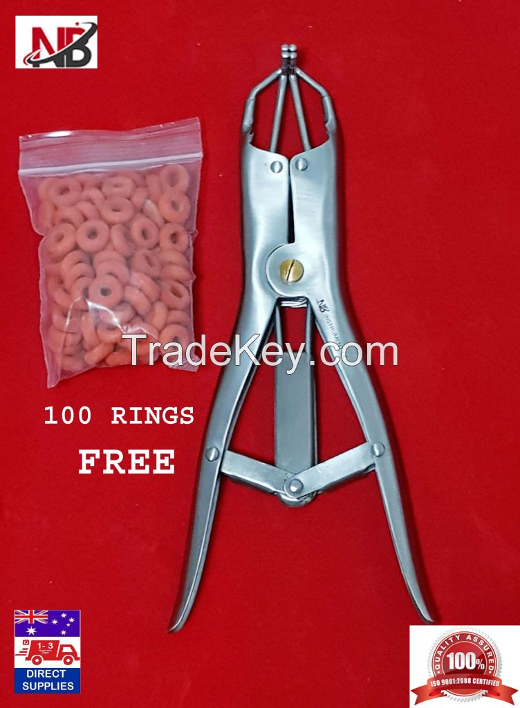 SHEEP CATTLE ELASTRATOR, MARKING CASTRATION, RING APPLICATOR +100 RINGS