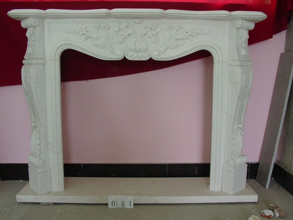 French style hand carved marble fireplace mantel