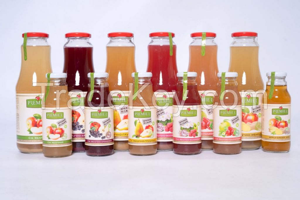 Fruit Juices, natural, organic, Apple juice Apple-pear juice, Apple-strawberry juice, Apple-aronia juice, Apple-raspberry, Apple-ginger juice