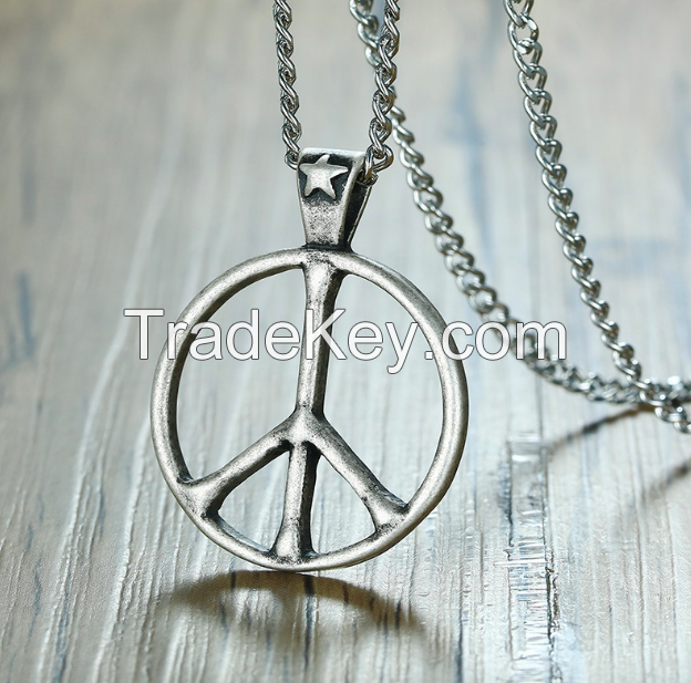 Stainless Steel Peace Pendant Necklace