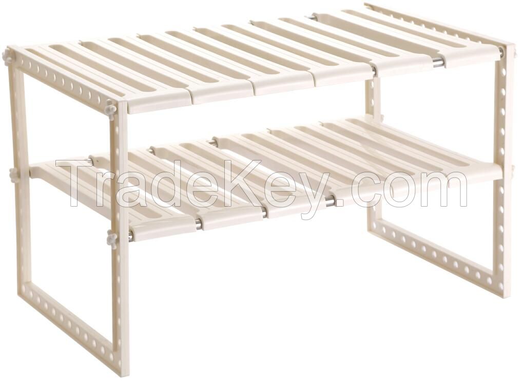 Assembly Shelves Under Sink 2 Layers Adjustable Plastic Kitchen Rack Shelf