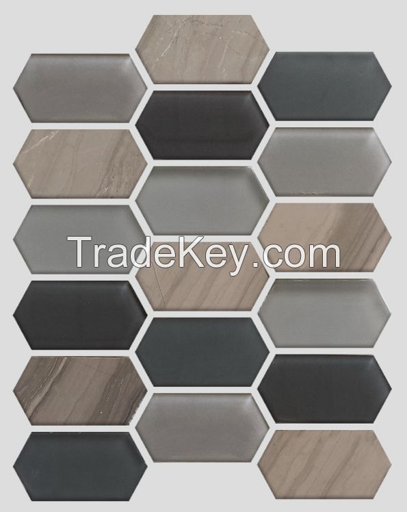 Sell Waterjet Glass and Stone Mosaic - MD-1724HEXMS1P