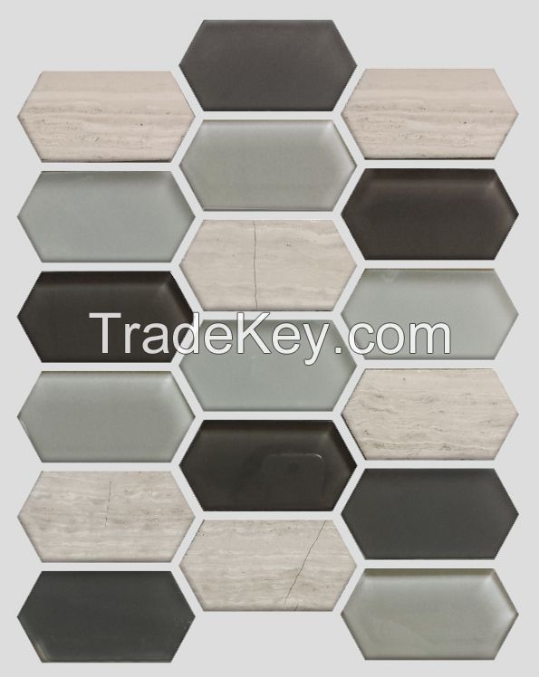 Sell Waterjet Glass and Stone Mosaic - MD-1624HEXMS1P