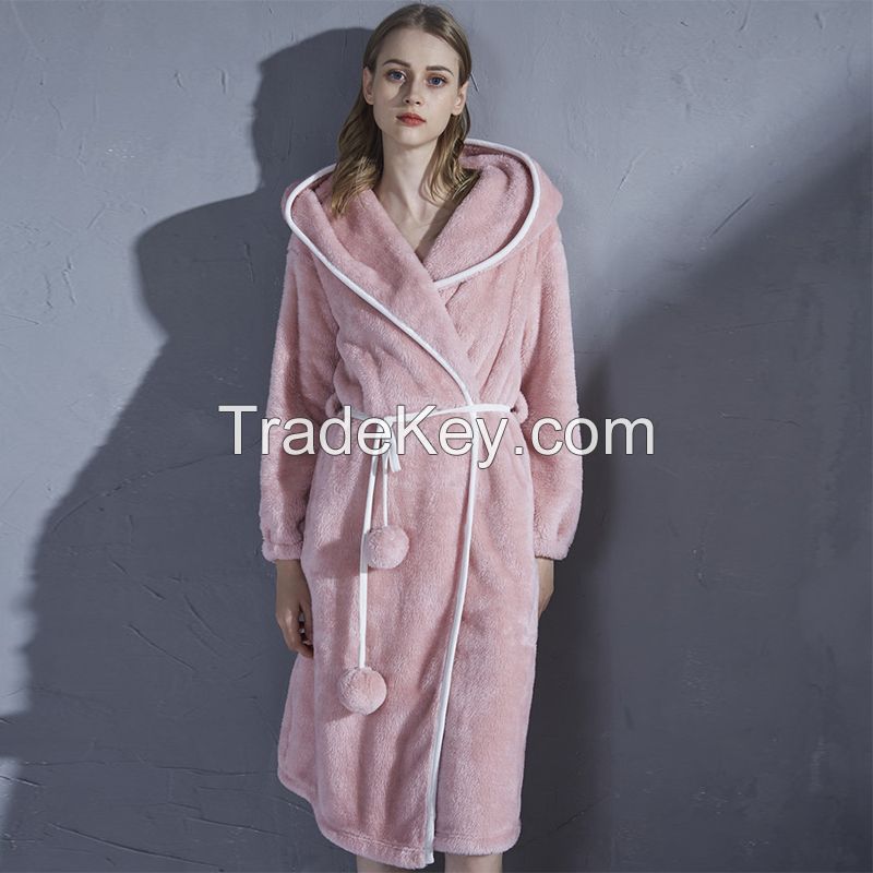 Winter Hooded Pink Flannel Female Loungewear Elegant Sleepwear Luxury Robe Women