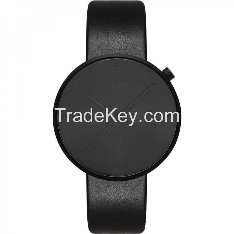 minimalist Dark Mist Black Leather unisex quartz watch