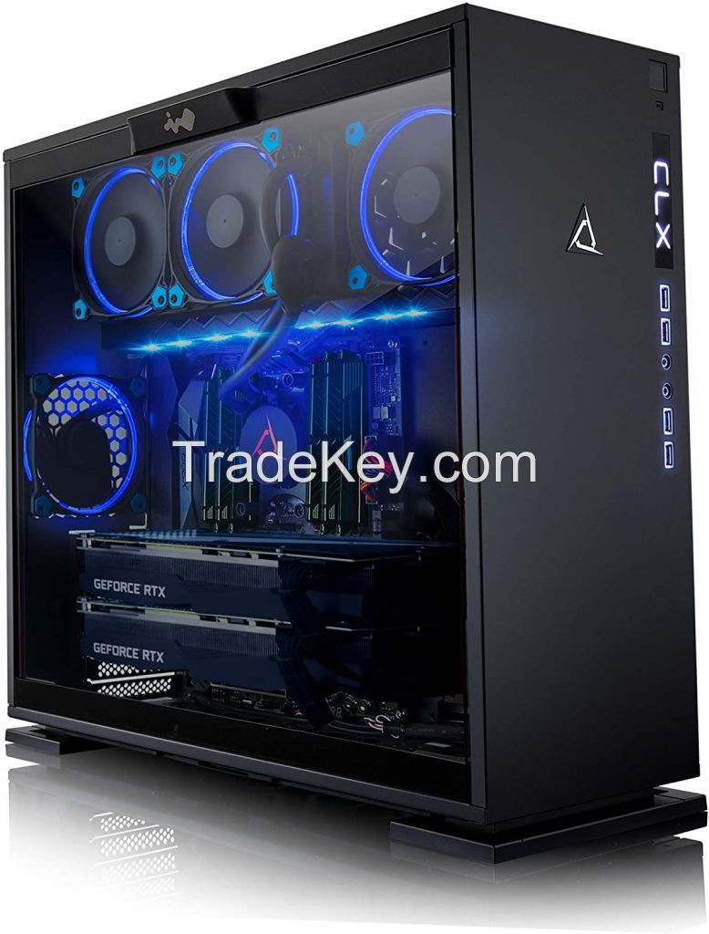 CLX Set Gaming PC AMD Ryzen Threadripper 2990WX 4.2GHz 32-Core, 240mm Liquid-Cooled, X399 ATX, 32GB DDR4, Dual (2X) RTX 2080 Ti 11GB, 960GB SSD + 6TB HDD, WiFi, Black Mid-Tower 4 Blue LED Ring Fans